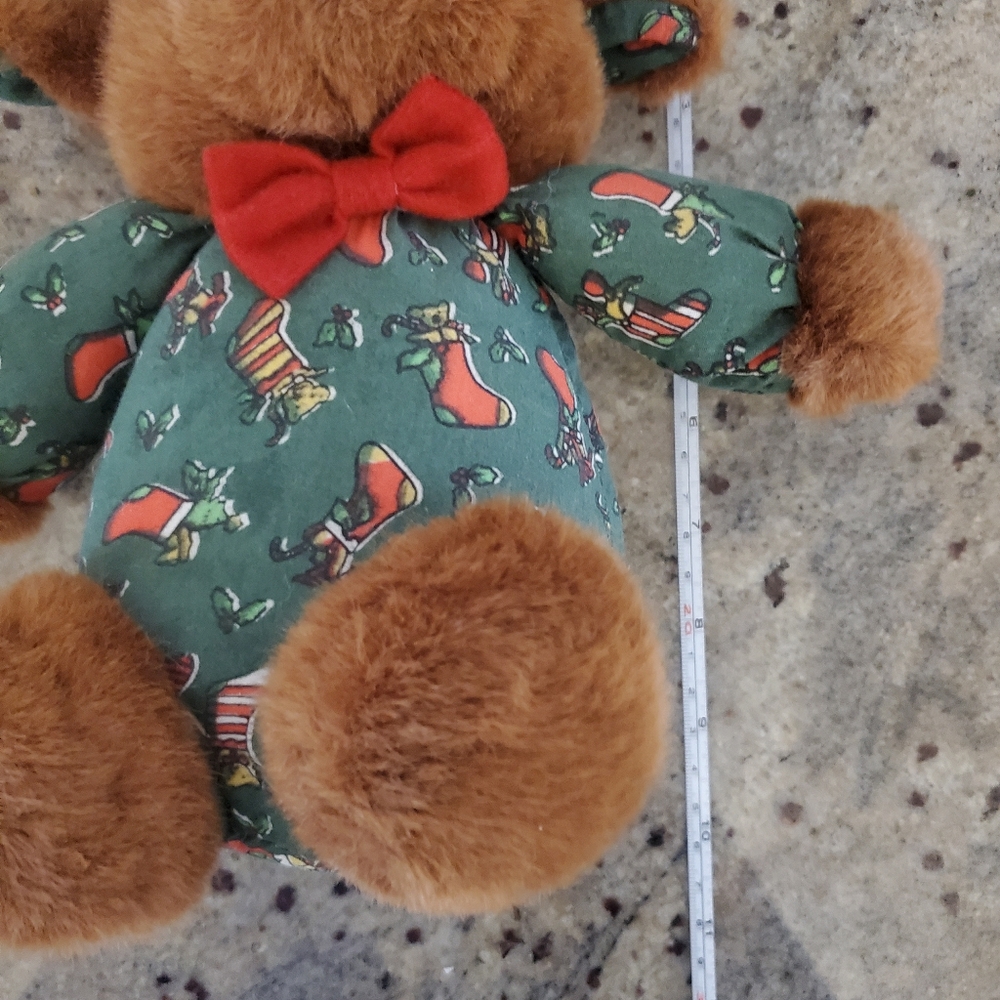 Vintage 11" Christmas Reindeer Plush Stuffed Animal Green and Red - Picture 6 of 6